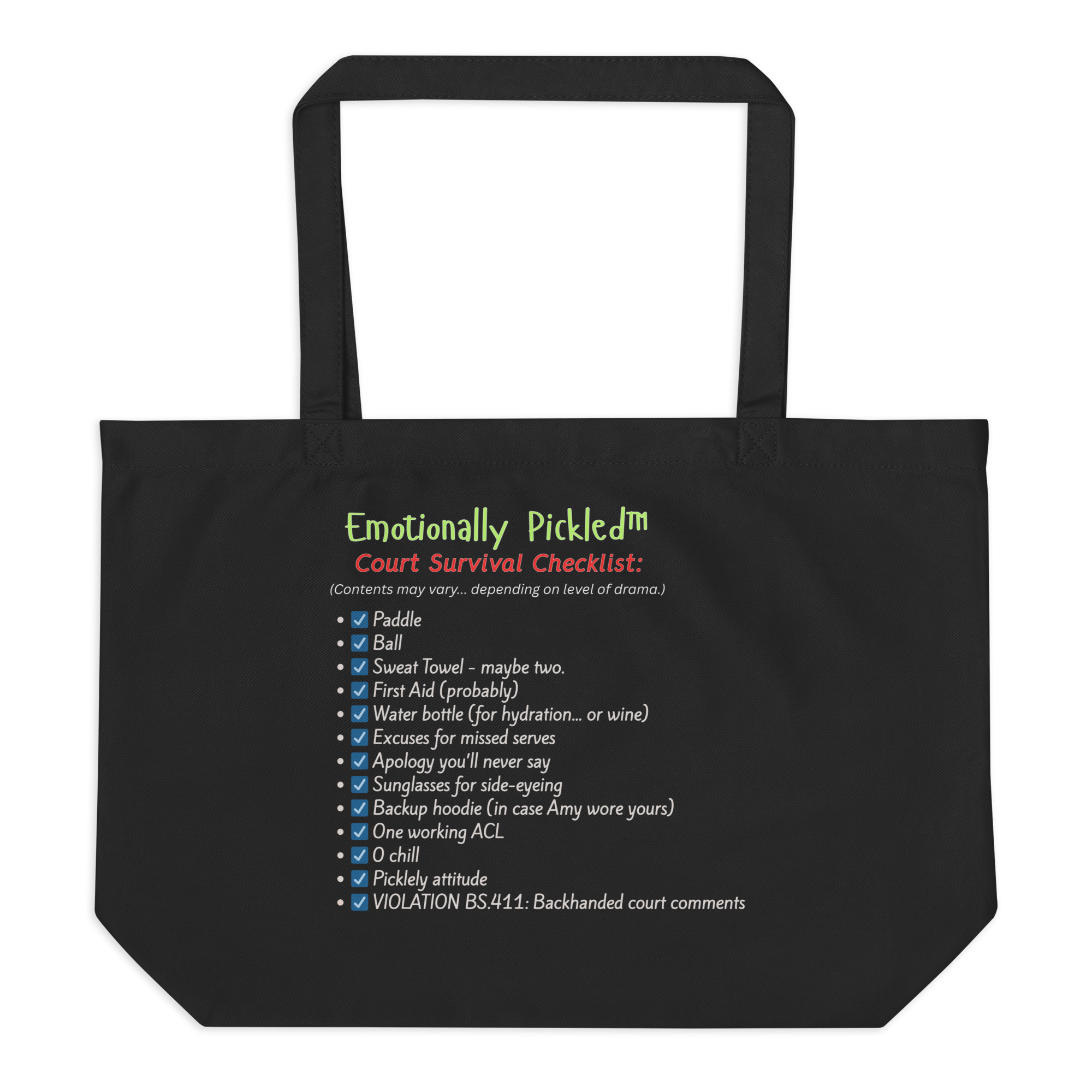 2-Sided Pickleball Tote — Stay Arm’s Length + Court Survival Checklist Large Organic Tote - Image 2